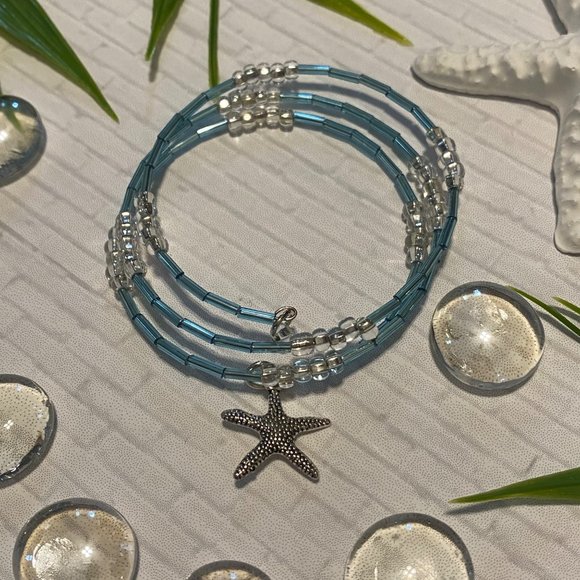 Starfish Bracelet Glass Beads Blue - Picture 1 of 3